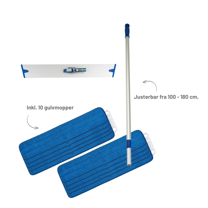 Gulvmoppes&aelig;t inklusiv 10 mopper og 55 cm fremf&oslash;rer