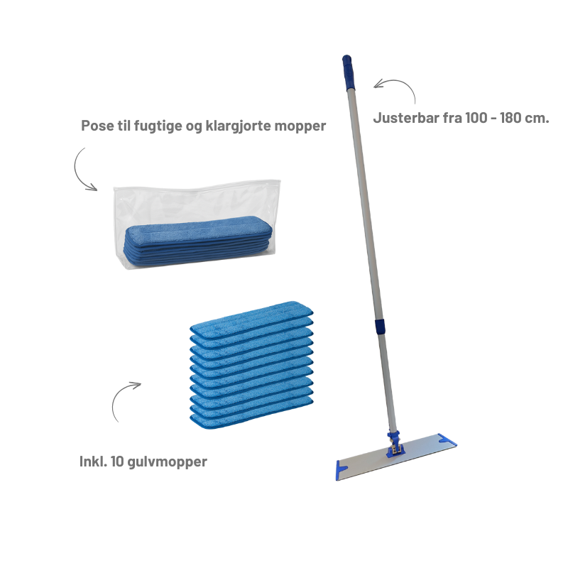 Moppes&aelig;t med 10 microfibermopper og klarg&oslash;ringspose