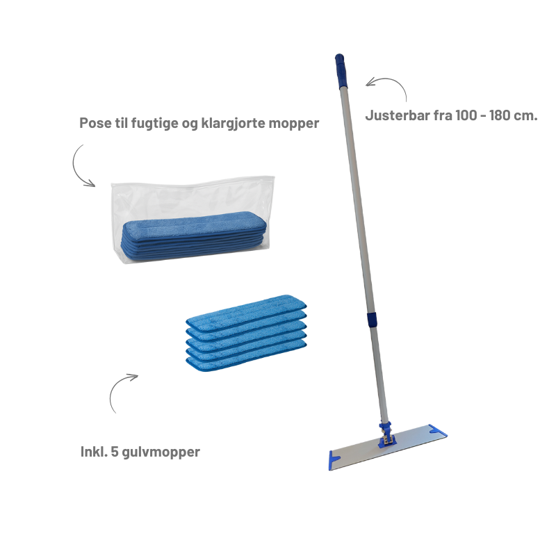 Moppes&aelig;t med 5 microfibermopper og klarg&oslash;ringspose