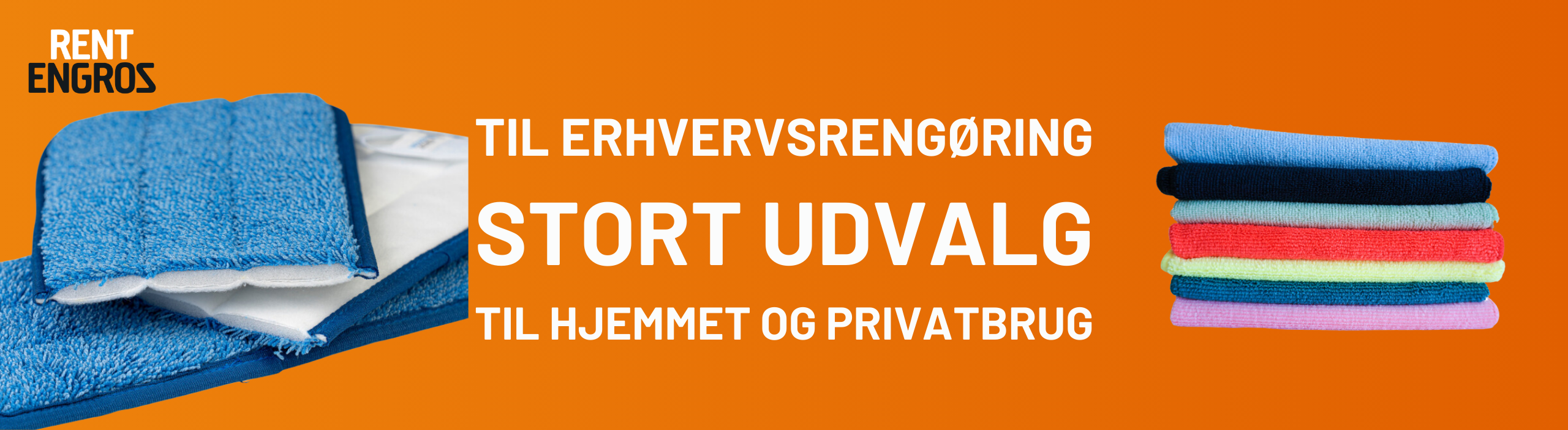Klude og mopper til både privat og til erhvervsrengøring. Stort udvalg.