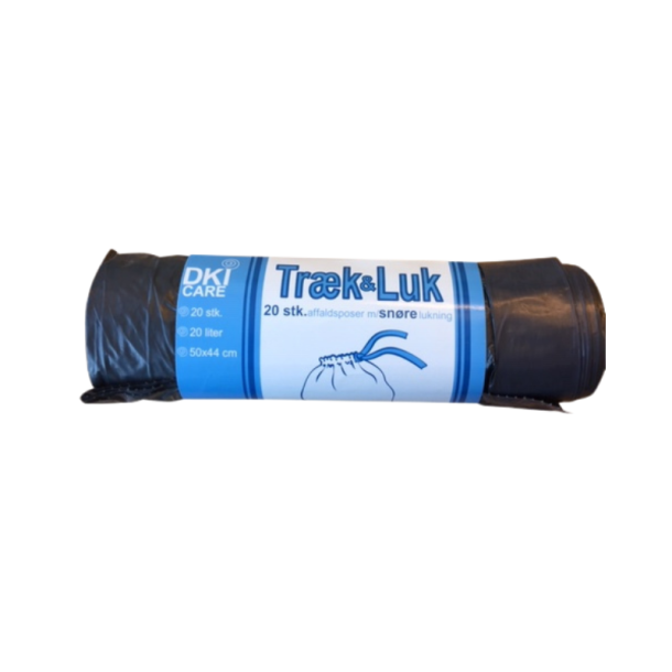 Affaldsposer tr�k og luk, 20 liter, sort (50x44 cm)