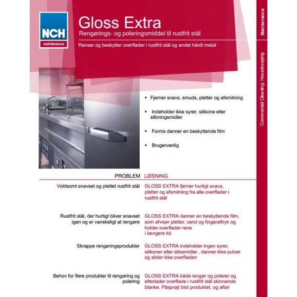 Reng�rings- og poleringsmiddel NCH Gloss Extra � til rustfrit st�l