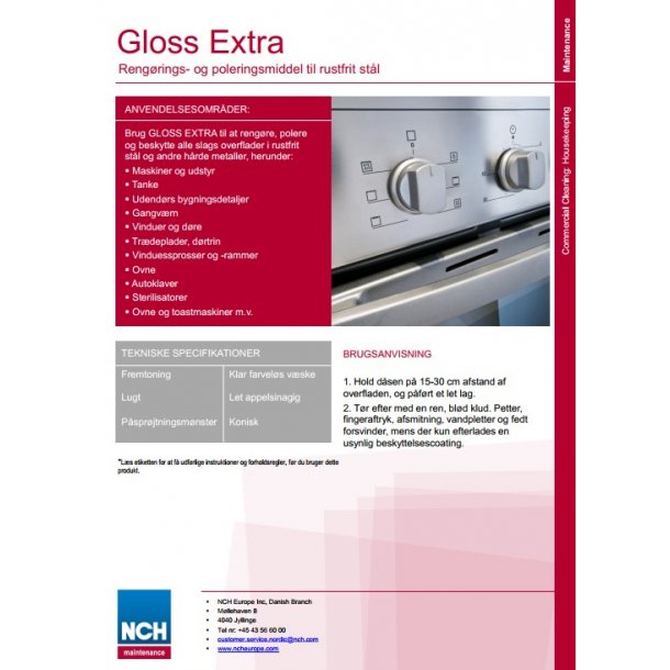 Reng�rings- og poleringsmiddel NCH Gloss Extra � til rustfrit st�l