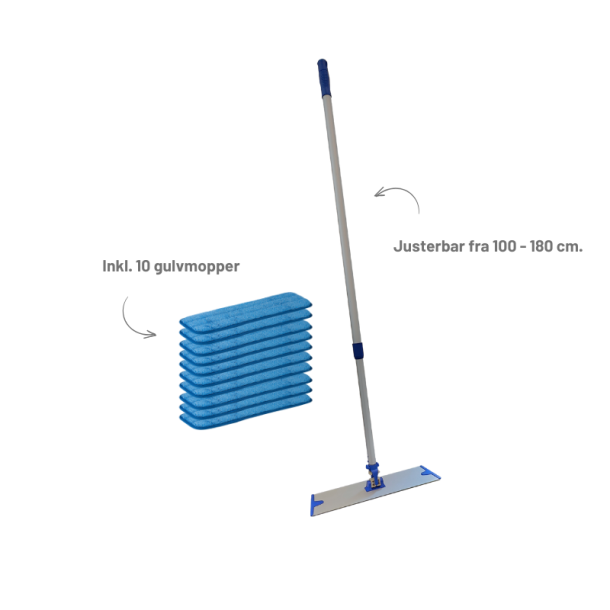 Moppes�t med 10 microfibermopper og 40 cm. fremf�rer