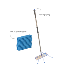Moppest med sprayfunktion og 10 microfibermopper