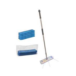 Moppest med sprayfunktion, 5 microfibermopper og klargringspose