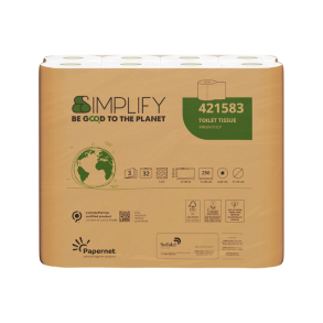 Toiletpapir Papernet Simplify 3-lags L27.5m Nyfiber Hvid