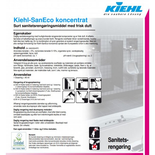  Sanitetsreng�ring: KIEHL-SanEco m. Farve &amp; Parfume / 1 ltr.