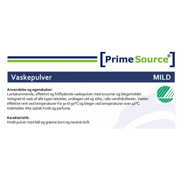 Vaskepulver: Prime Source Mild u. Parfume &amp; Optisk hvidt / 10 kg.