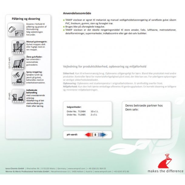 Vaskepleje: TAWIP Vioclean voksfri m. Parfume / 1 ltr. / Gr�n