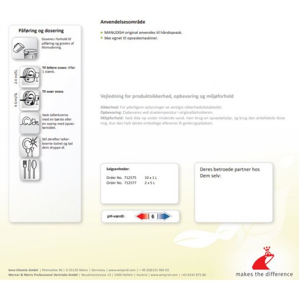 H�ndopvask Tana Green Care Manudish Original � u. parfume (1 ltr)