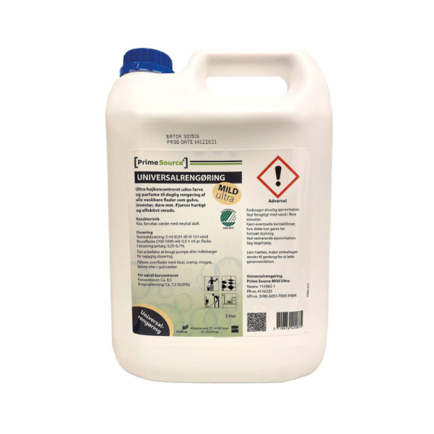 Universalreng�ring Prime Source Mild Ultra svanem�rket uden parfume h�jkoncentreret 5 ltr