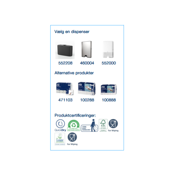 H�ndkl�deark Tork Premium H2 Z-Fold 2-lag kompr. L24xB21.2xD8cm Nyfiber Hvid