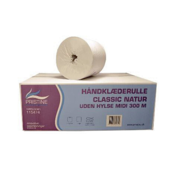 Hndklderulle Pristine 1-lag 300 m uden Hylse Uperforeret Natur